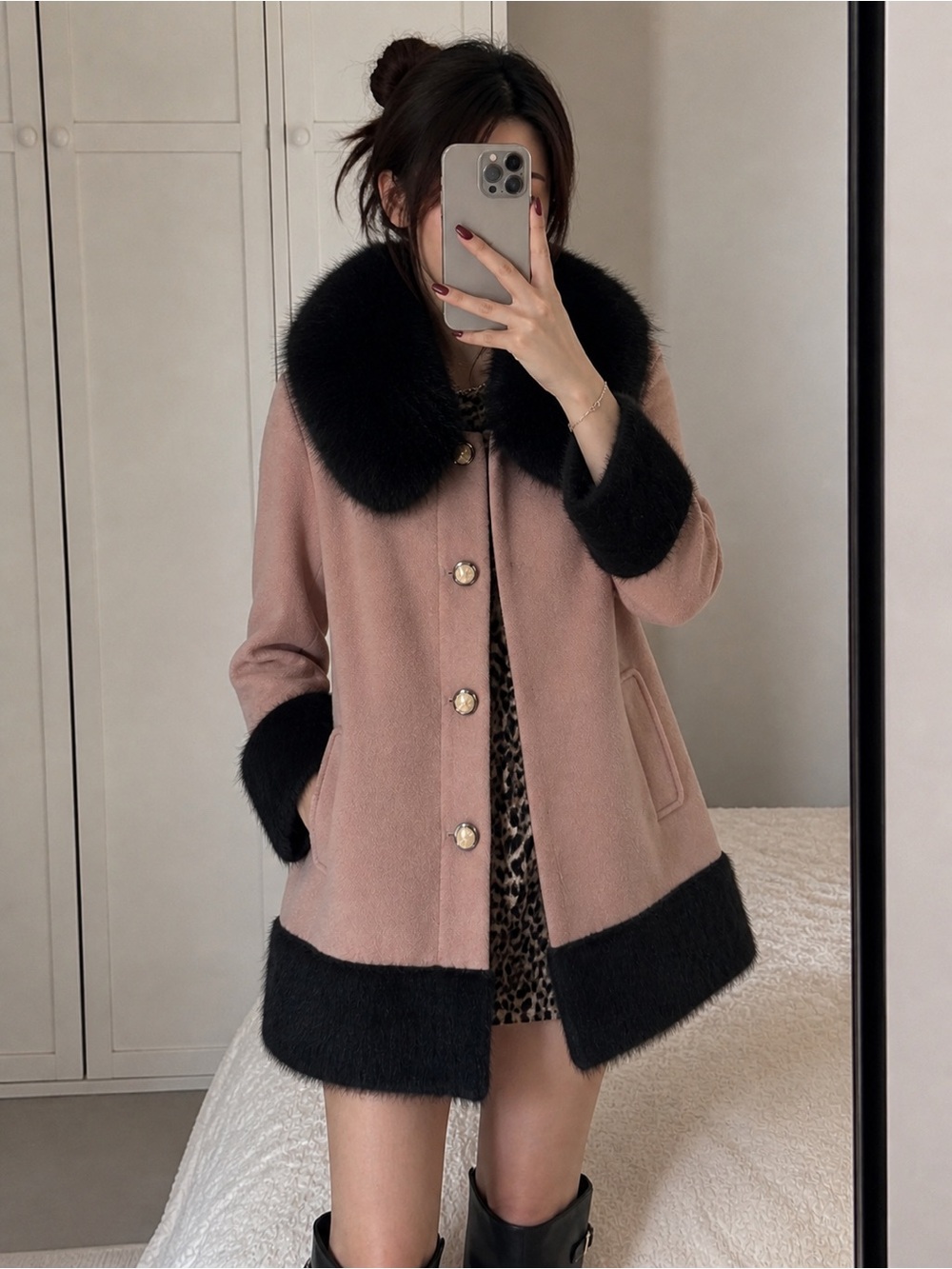 Vintage Real Fox Fur Collar (Detachable)Wool Blend Coat - Picture 2 of 15